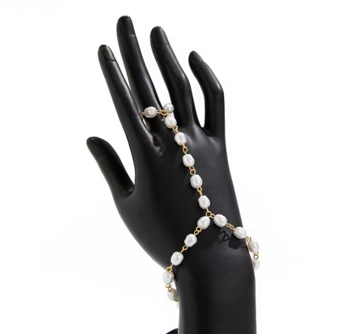 White pearl finger bracelet jewellery for women Pakistan perfect for bridal wear and festive events