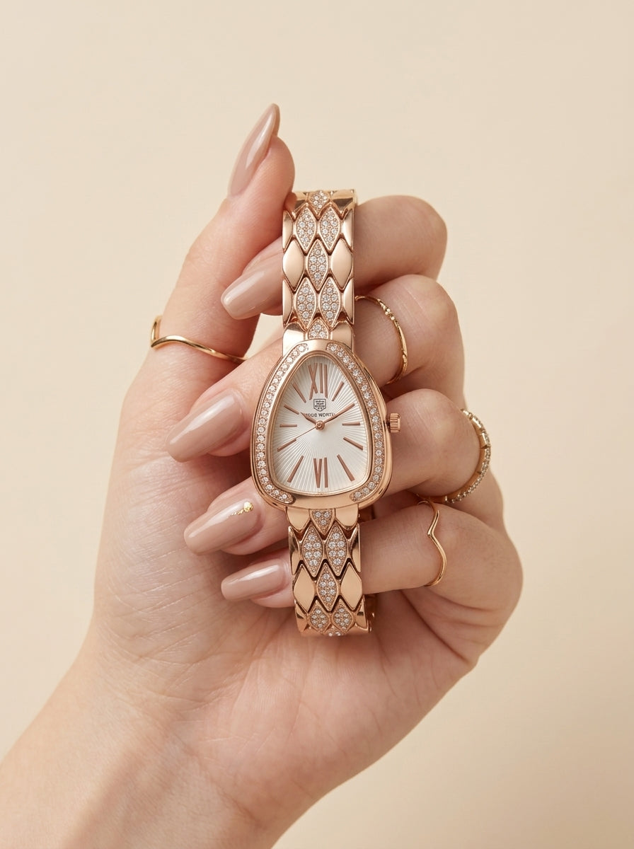 True-Worth Rose Gold Crystal Cascade Women Watch