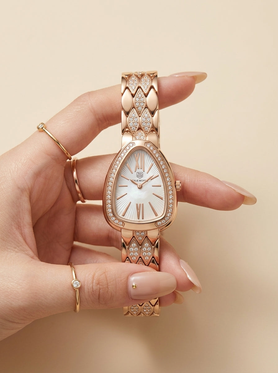 True-Worth Rose Gold Crystal Cascade Women Watch