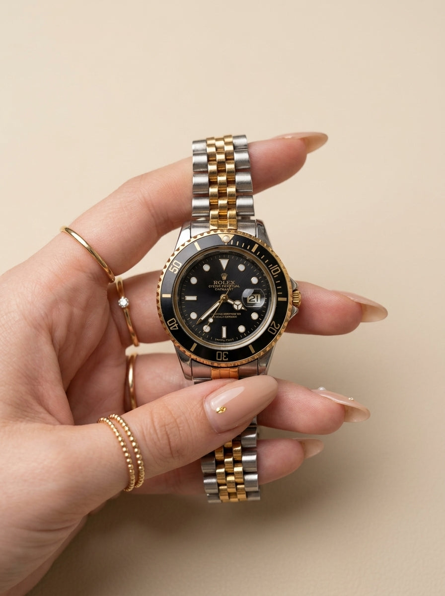Rolex Submariner Two Tone-Black Dial Women Watch