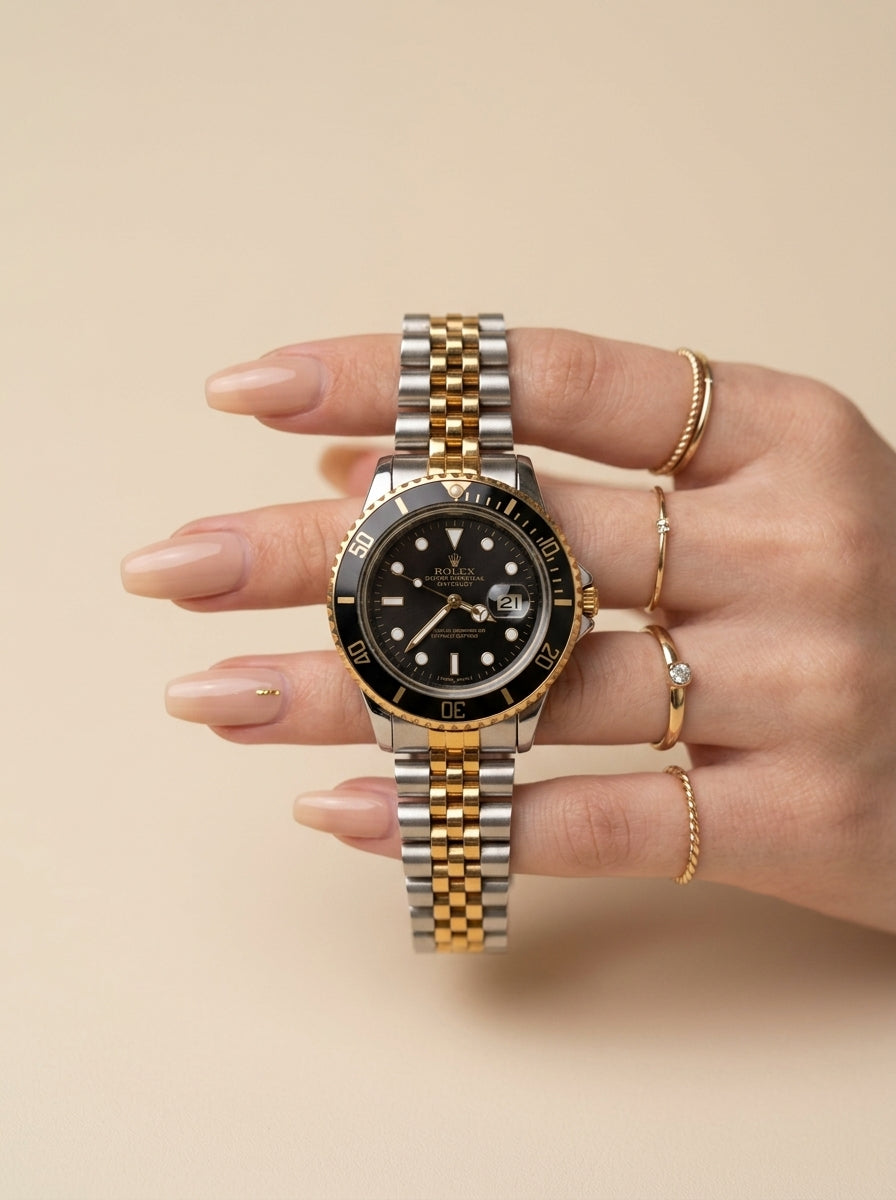 Rolex Submariner Two Tone-Black Dial Women Watch