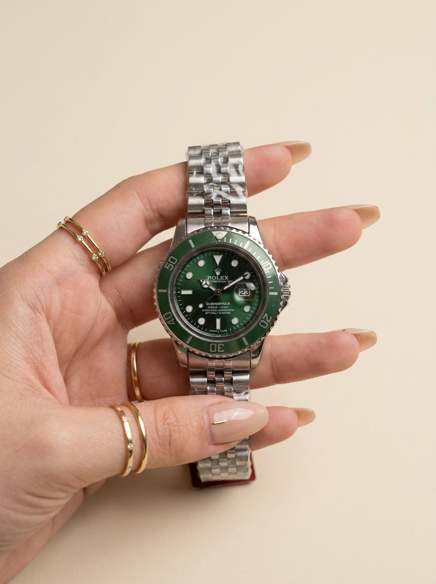 Rolex Submariner Silver-Green Dial Women Watch