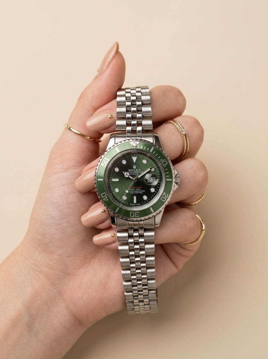 Rolex Submariner Silver-Green Dial Women Watch