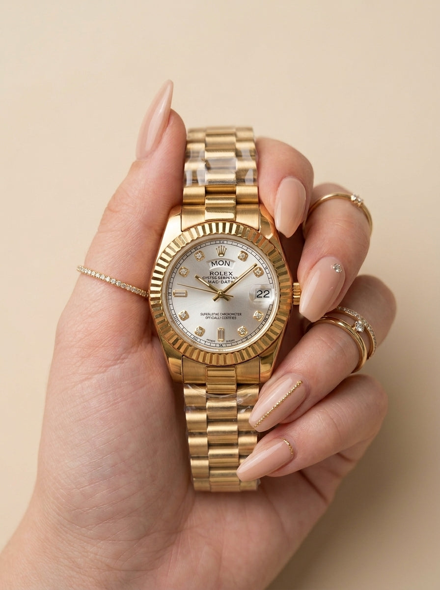 Rolex Day Date Golden-White Dial Women Watch