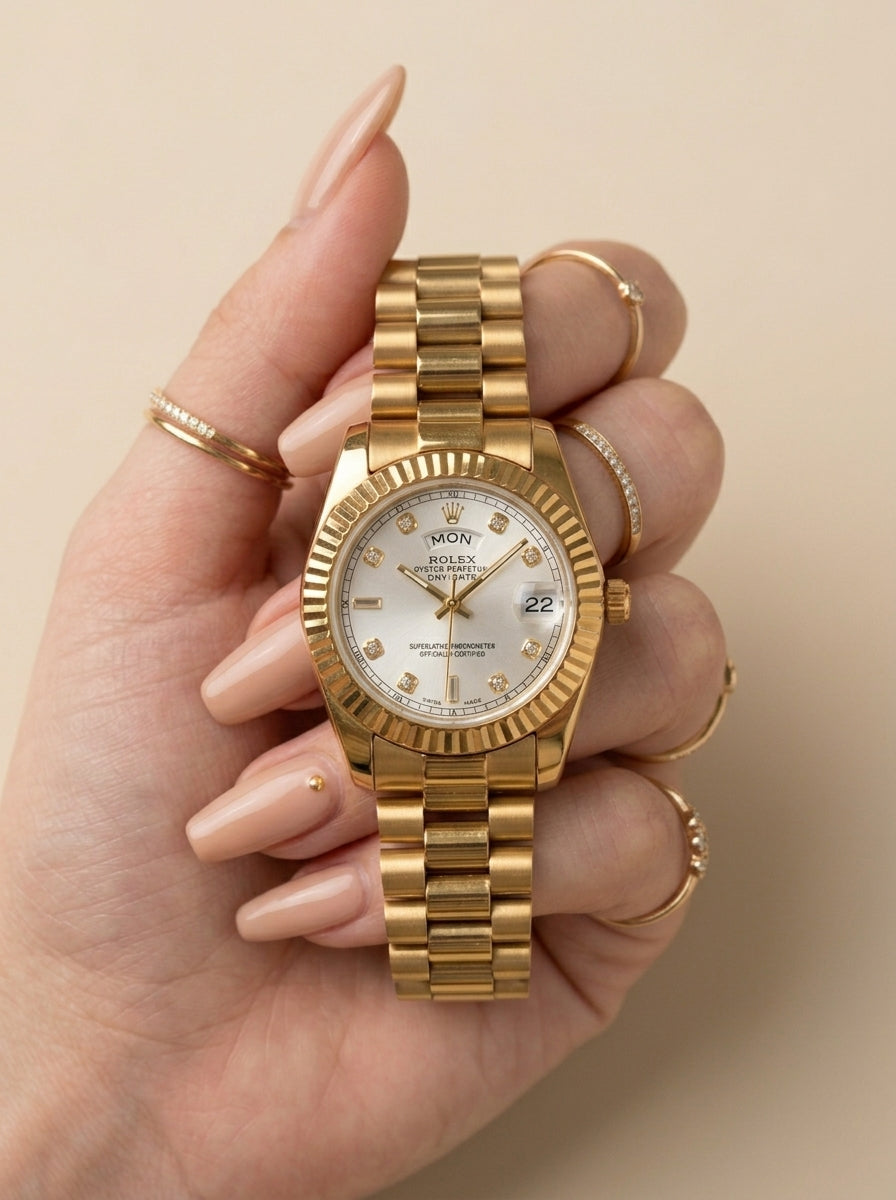 Rolex Day Date Golden-White Dial Women Watch