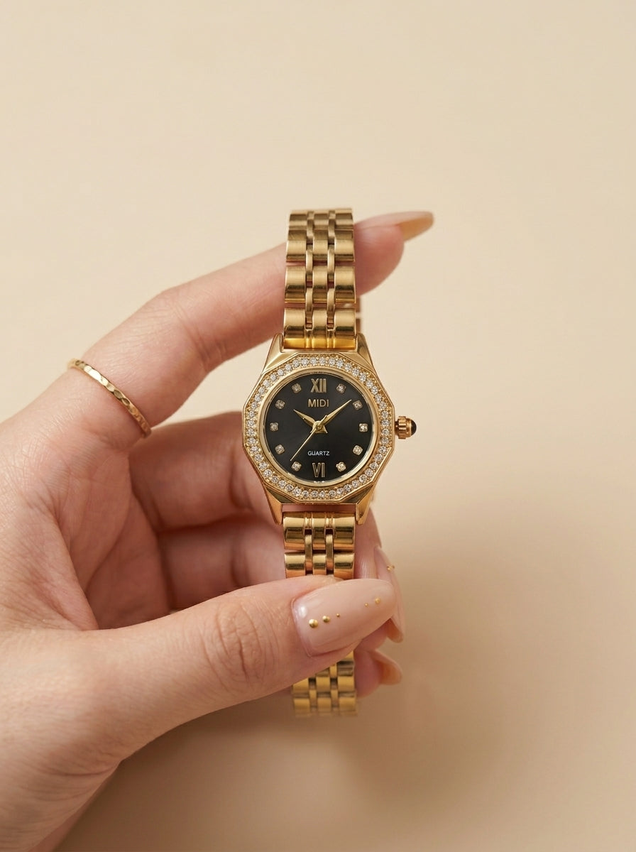 Midi Golden-Black Dial Women Watch
