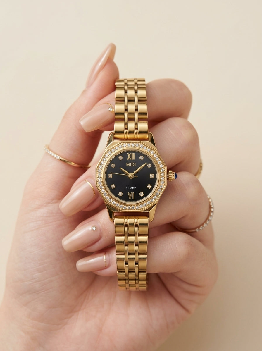 Midi Golden-Black Dial Women Watch