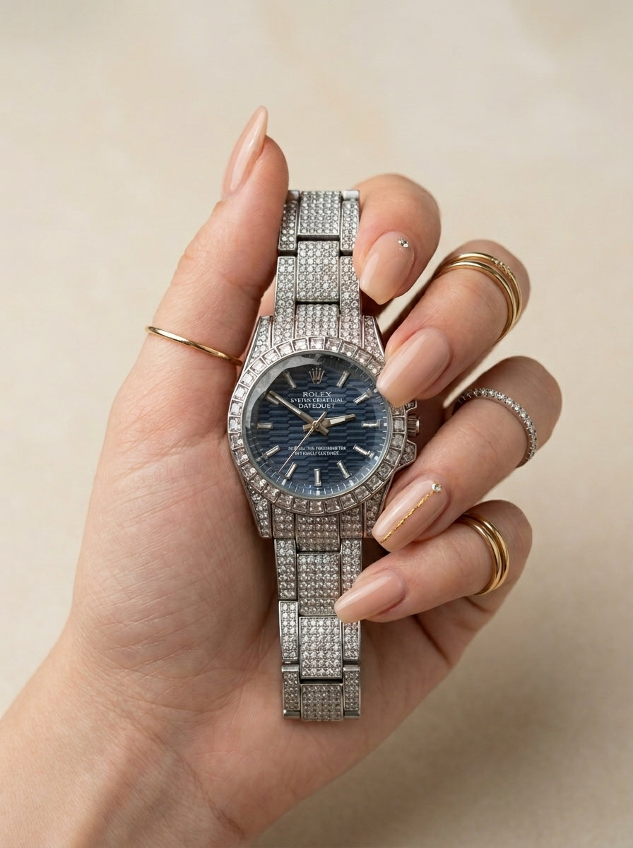 Rolex Blue Dial Gemstone Gaze Women Watch