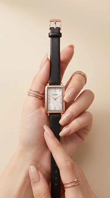 Sunliflex Retro-Classic women's black strap watch front view - Jewelistic Pakistan