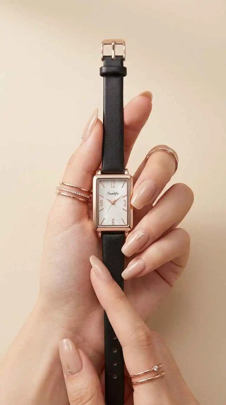 Sunliflex Retro-Classic women's black strap watch front view - Jewelistic Pakistan