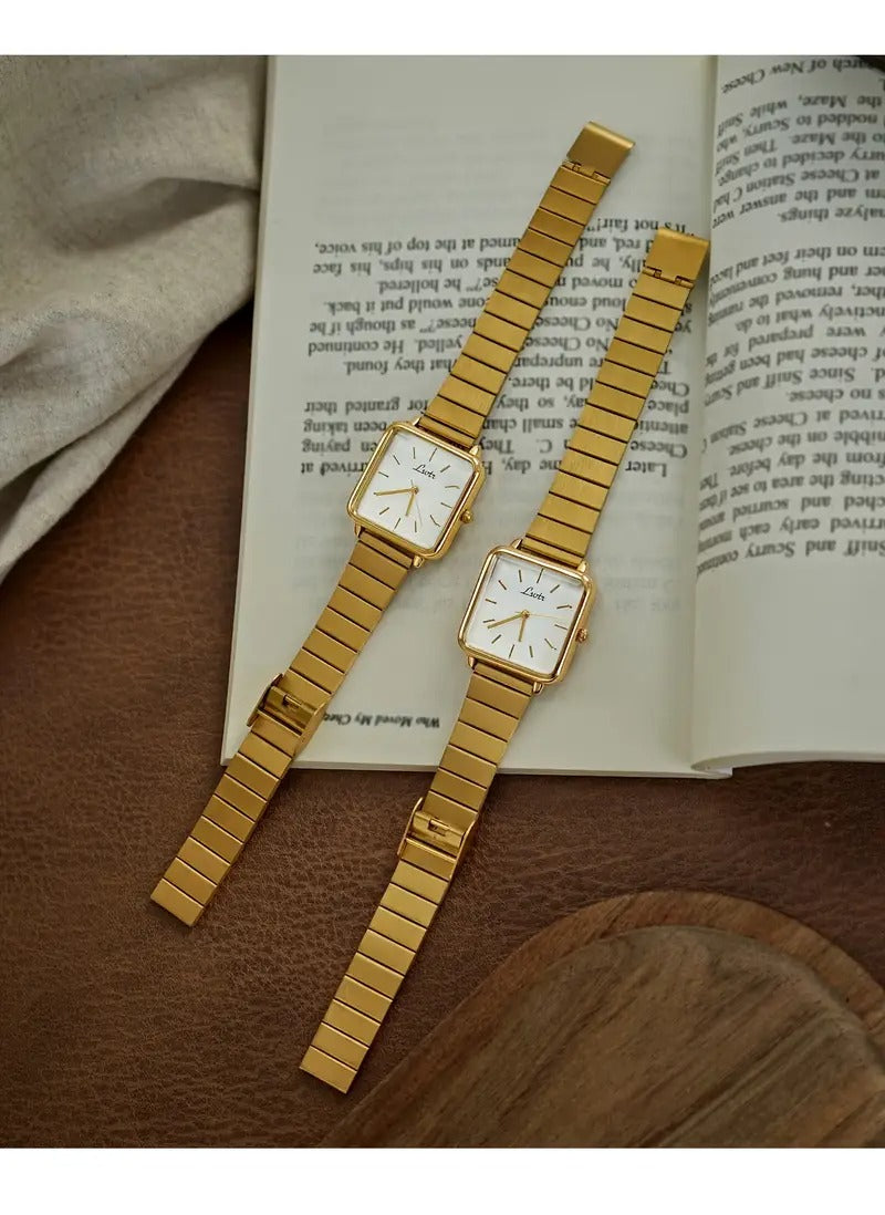 Lsotr Gold White Dial Quadro Pressed Women Watch
