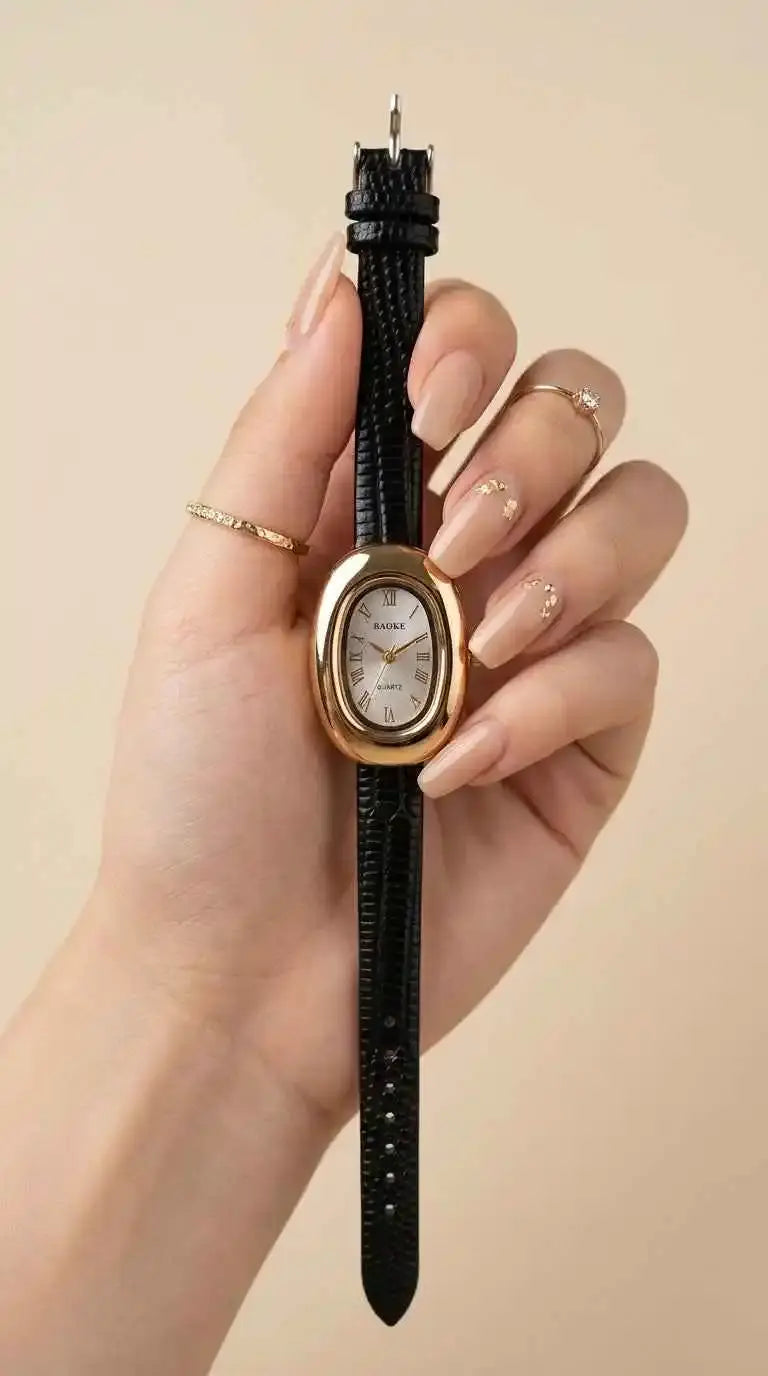 Aura Vintage Black Dial Women Strap Watch – office wear jewellery Pakistan