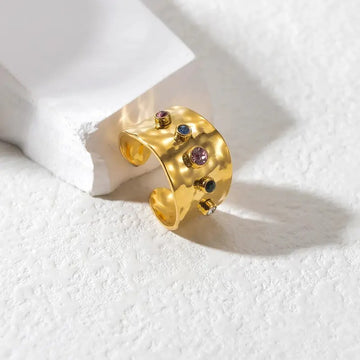 Colorful Cubic Zircon CZ Stone Crystal Adjustable Ring