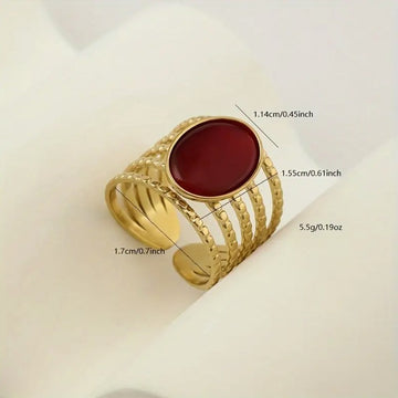 Golden Hollow Adjustable Ring - Red