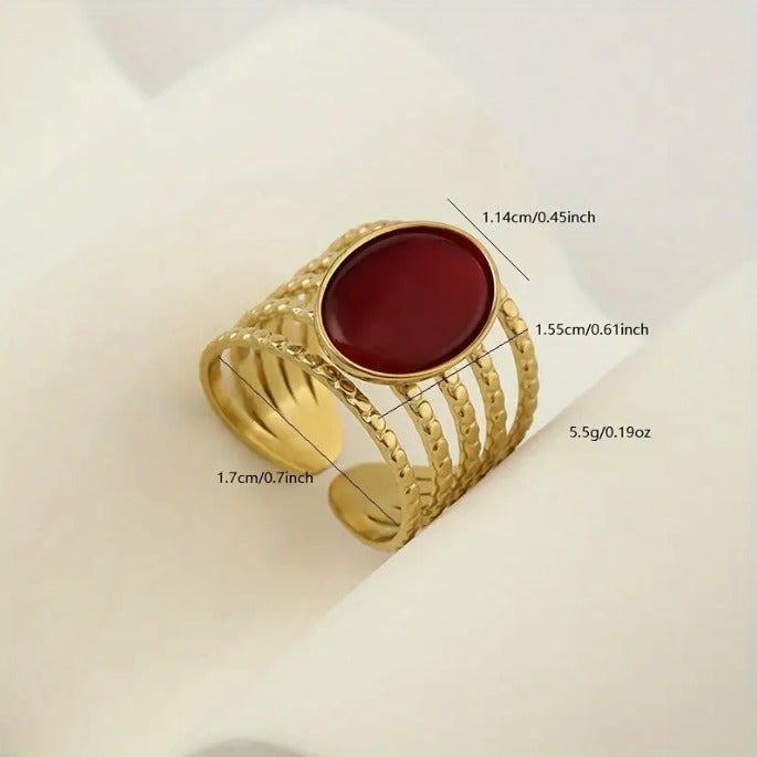 Golden Hollow Adjustable Ring - Red