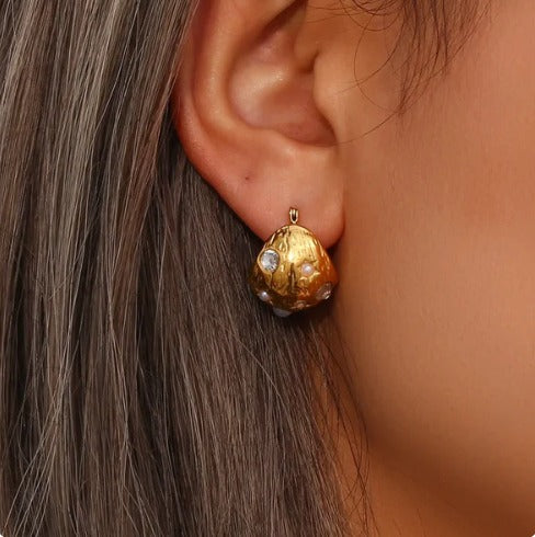 Textured Gold Drop Earrings
