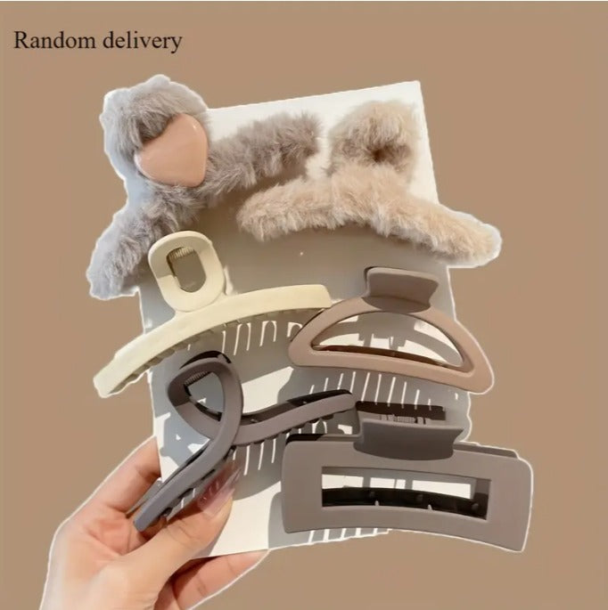 6pcs Set Milk Tea Color Random Hair Clips
