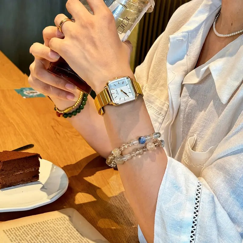 Lsotr Gold White Dial Quadro Pressed Watch