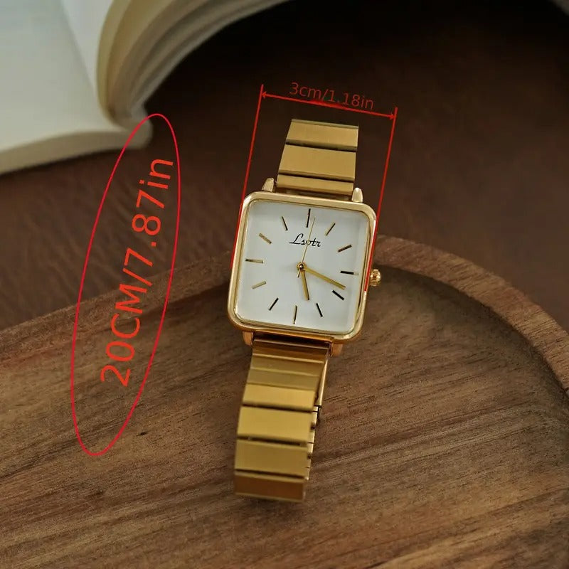 Lsotr Gold White Dial Quadro Pressed Women Watch