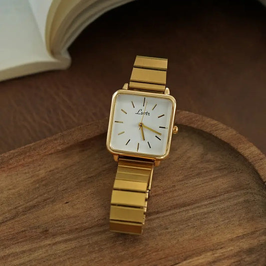 Lsotr Gold White Dial Quadro Pressed Watch