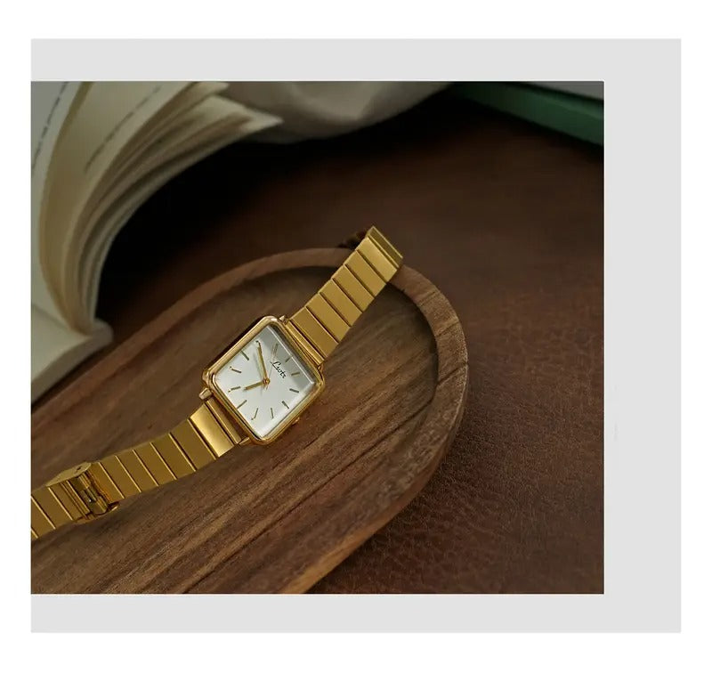 Lsotr Gold White Dial Quadro Pressed Women Watch