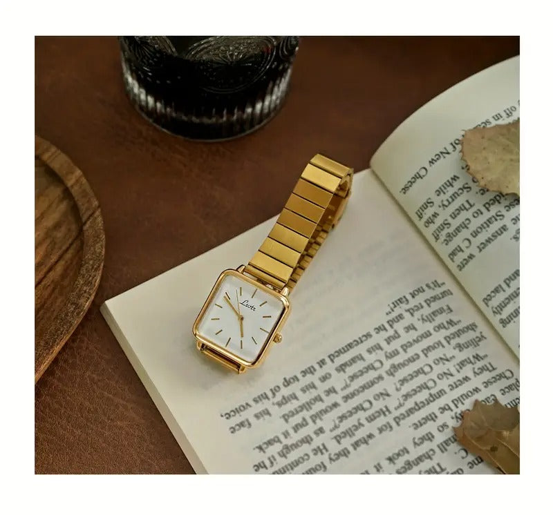Lsotr Gold White Dial Quadro Pressed Women Watch
