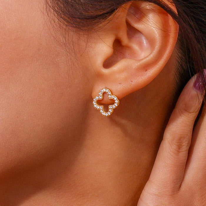 Hollow Clover Studded Earrings