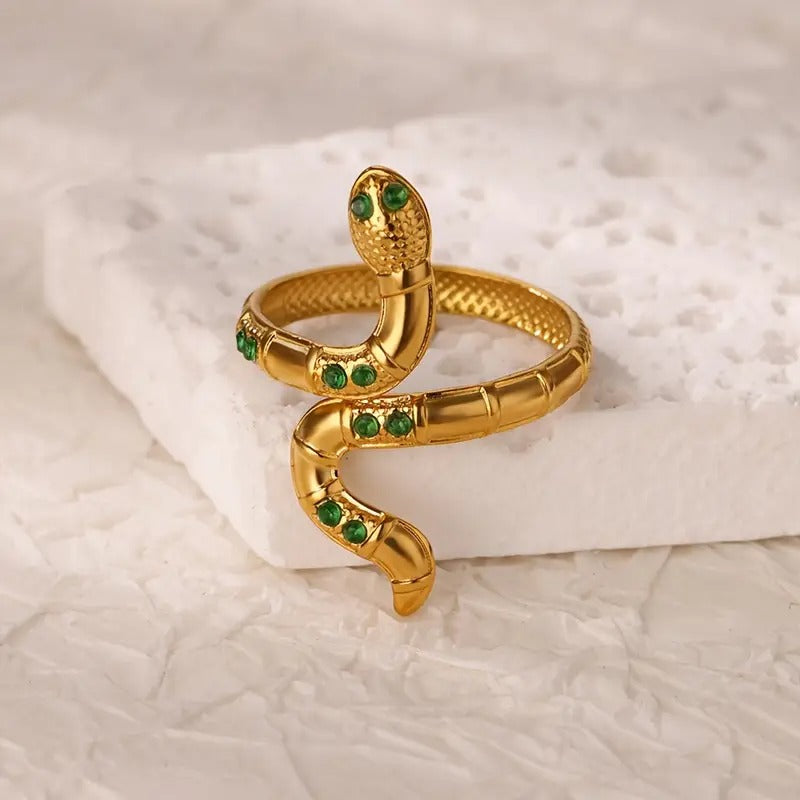 Green Zircon Serpent Adjustable Ring