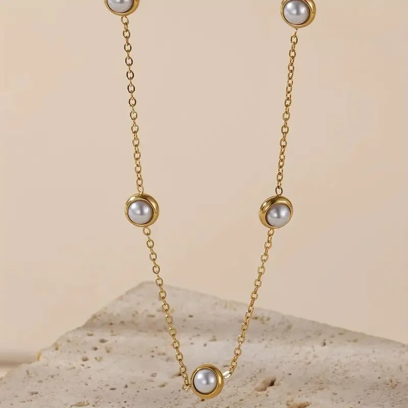 Elegant 4pcs Pearl-Embellished Stainless Steel Jewelry Set