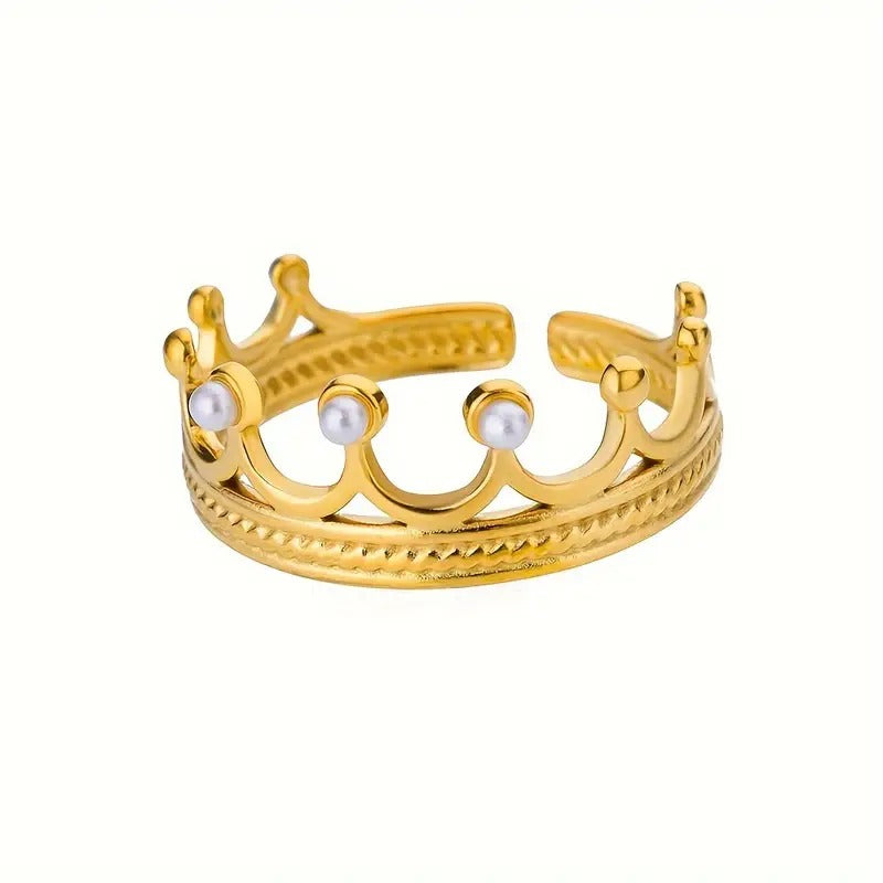 Golden Crown Pearl Adjustable Ring