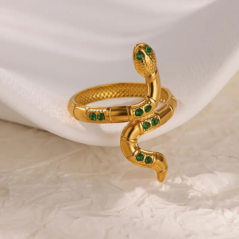 Green Zircon Serpent Adjustable Ring