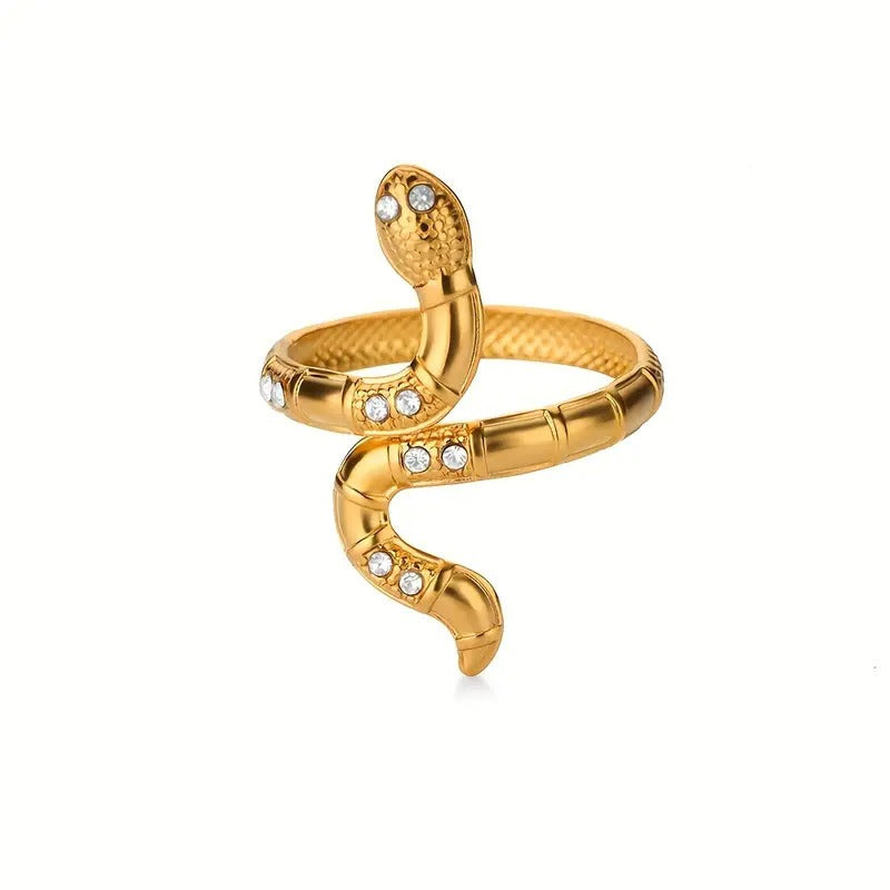 White Zircon Serpent Adjustable Ring