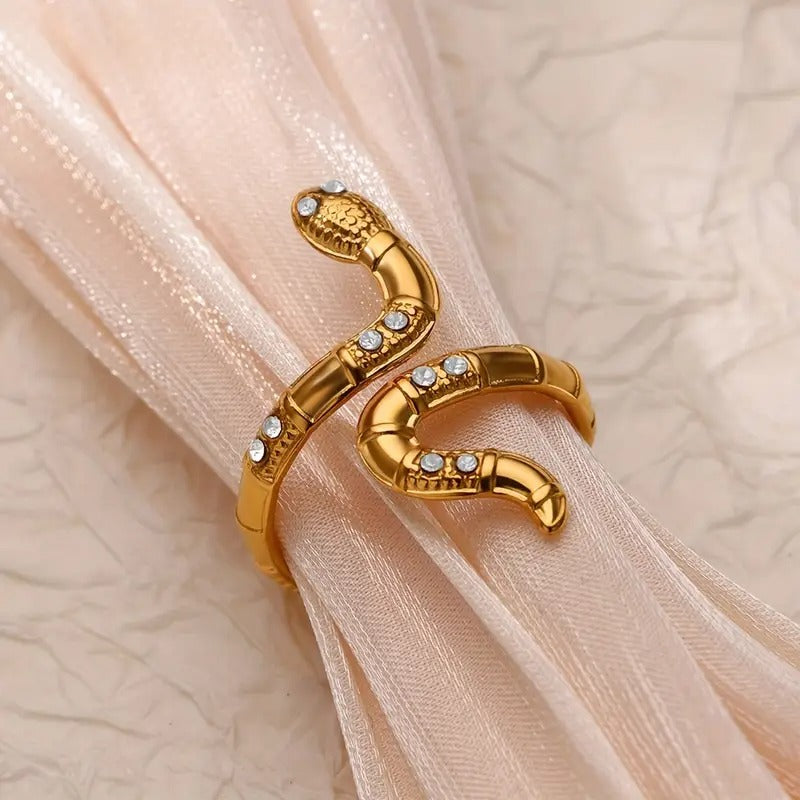 White Zircon Serpent Adjustable Ring