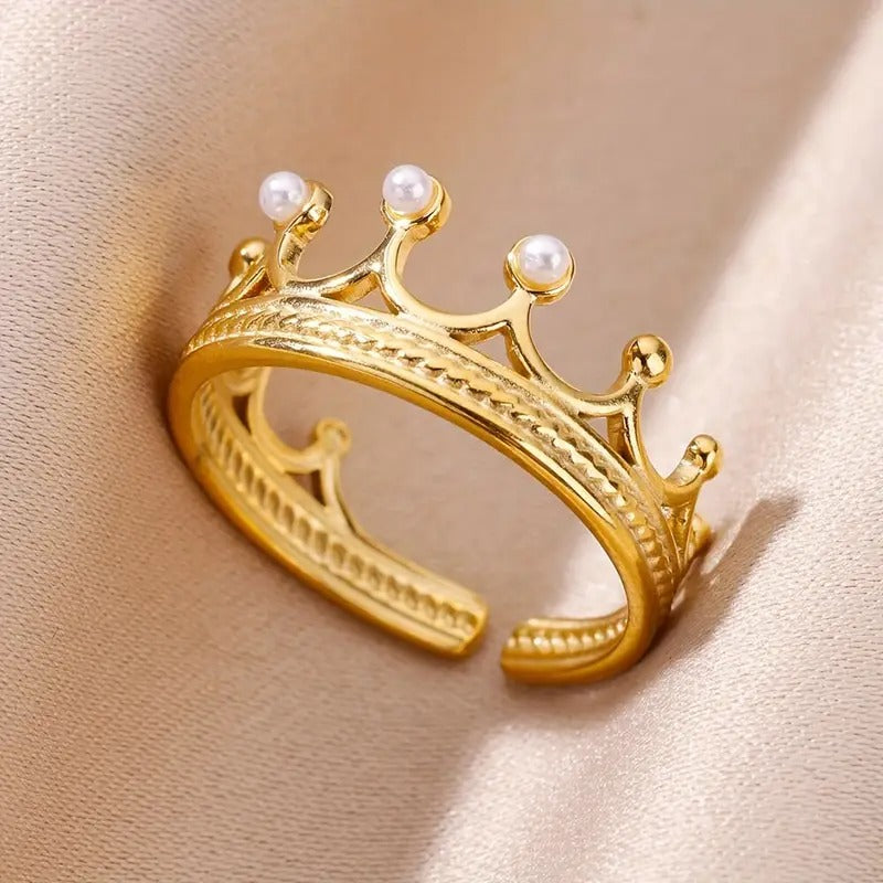 Golden Crown Pearl Adjustable Ring