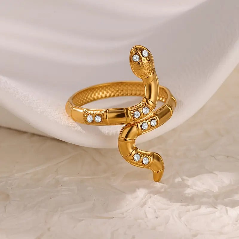 White Zircon Serpent Adjustable Ring