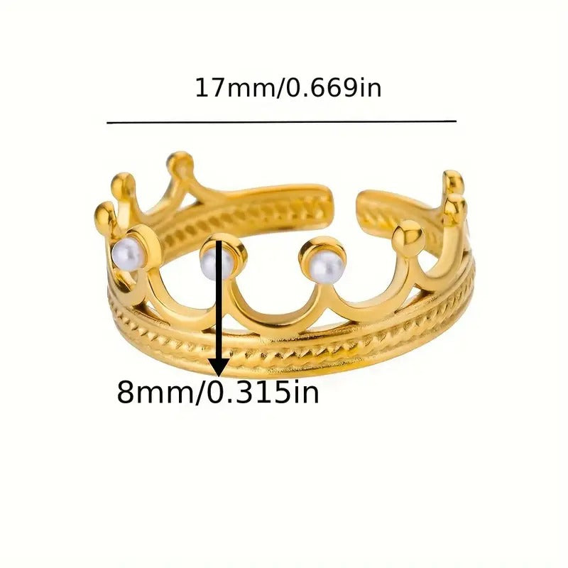 Golden Crown Pearl Adjustable Ring